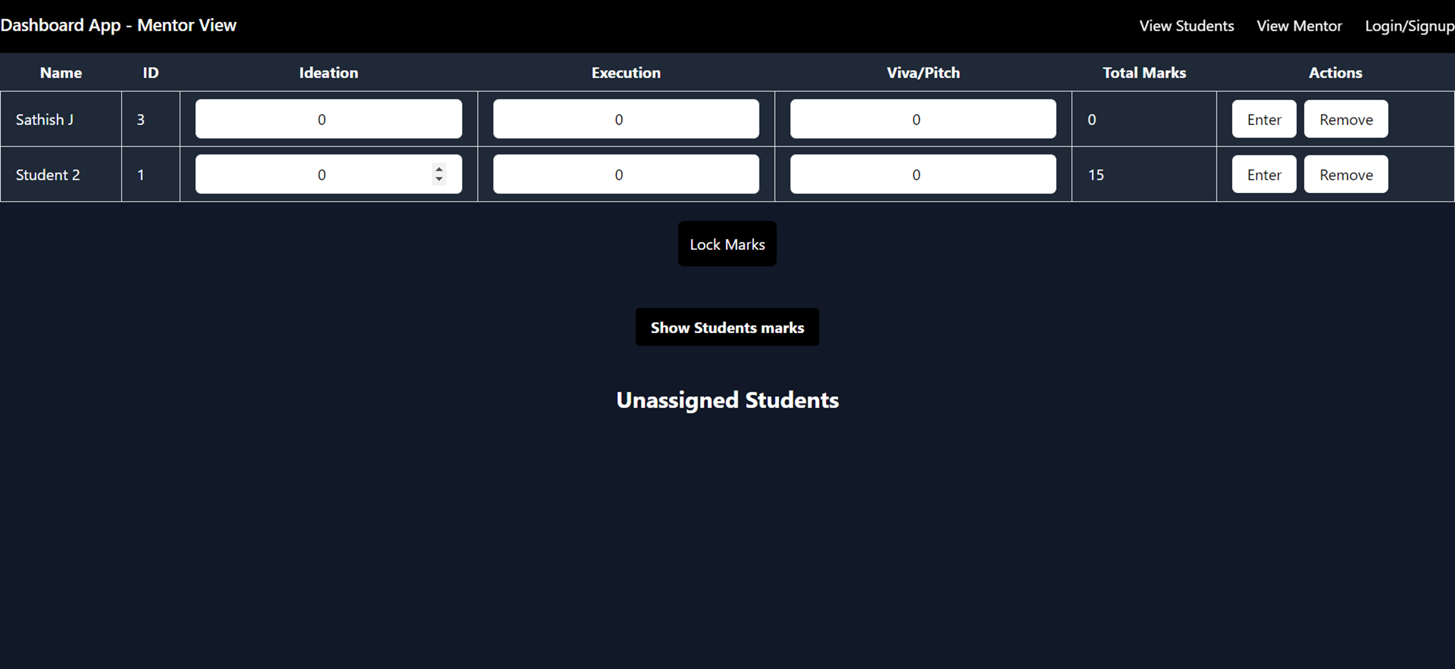 Evaluation Dashboard App - Mentor View